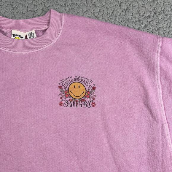 Billabong Smiley Sweater Womens XS Pink Oversized Sun Washed Happy - Picture 2 of 8